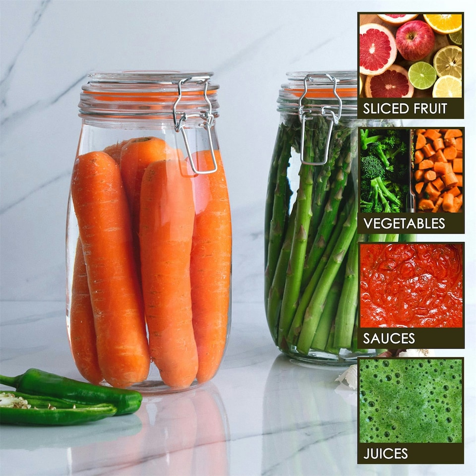image 1 of Argon Tableware Glass Storage Jars with Labels - 1.5 Litre - Orange Seal - Pack of 6