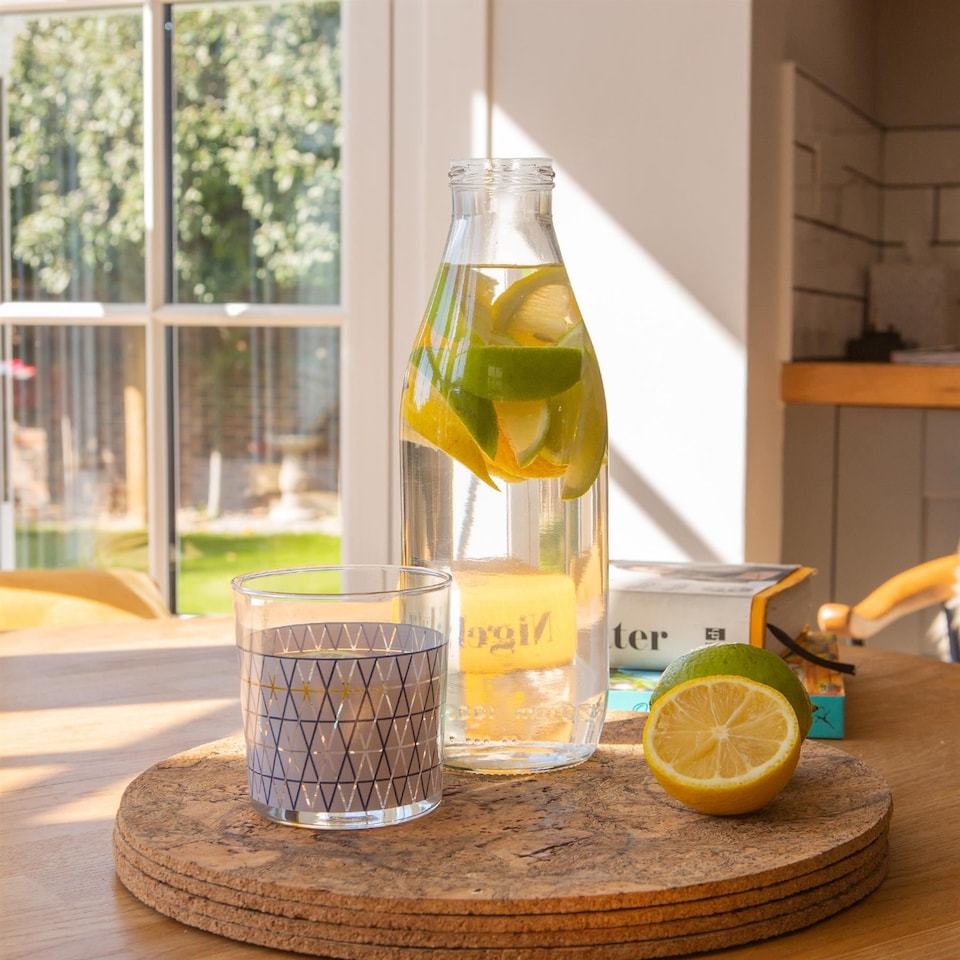 image 1 of Argon Tableware Glass Water Bottle with Metal Lids - 960ml | Clear | Clear