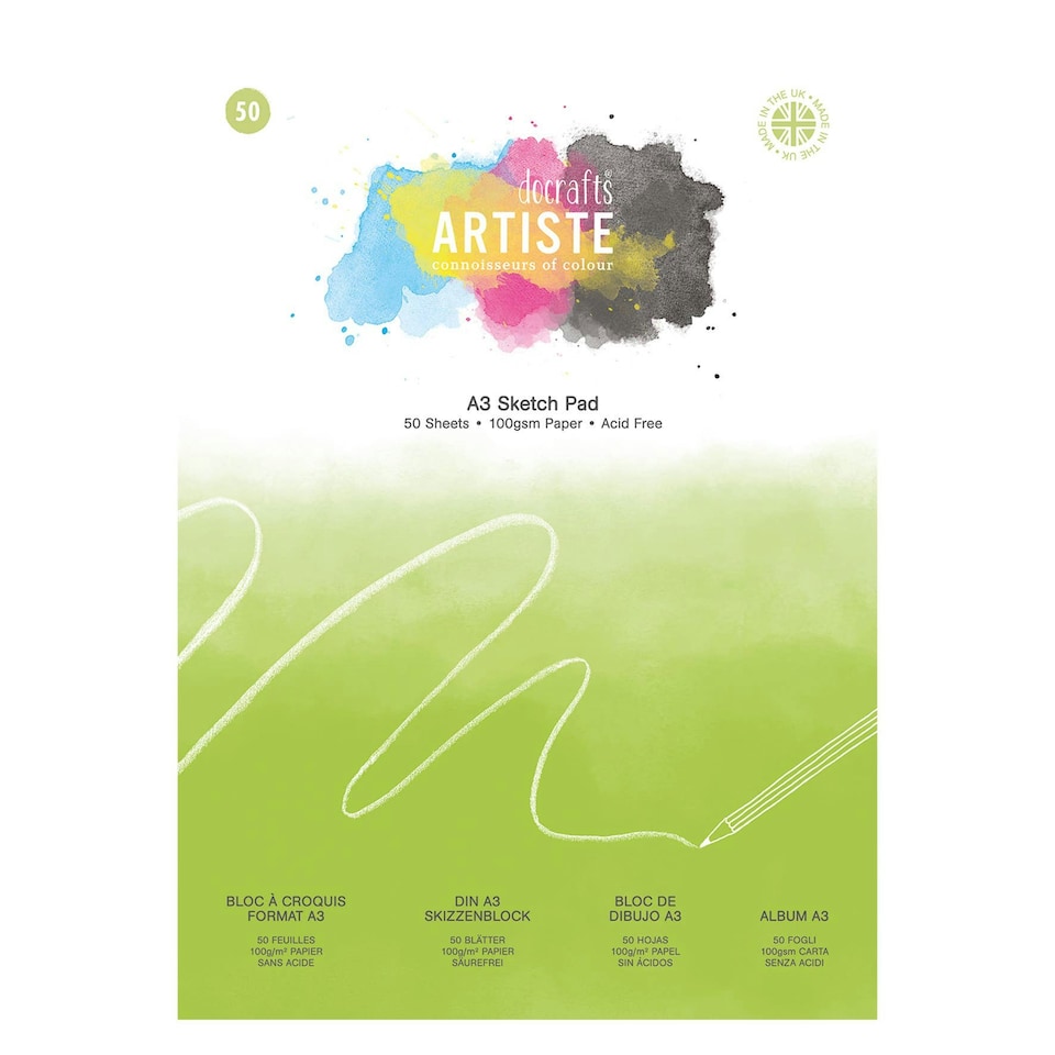 Artiste Sketch Pad, White, A3, 100gsm 50 Sheets