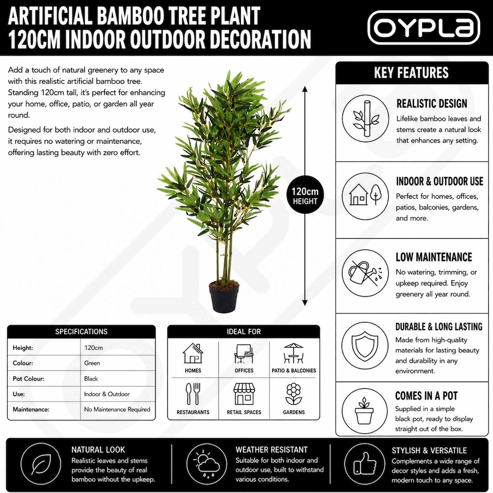 image 1 of Artificial Bamboo Tree Plant 120cm Indoor Outdoor Decoration | Green