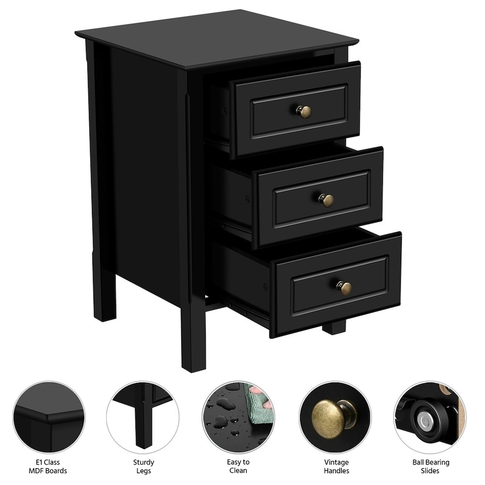image 1 of Yaheetech Modern Style Side Table with 3 Spacious Drawers Black