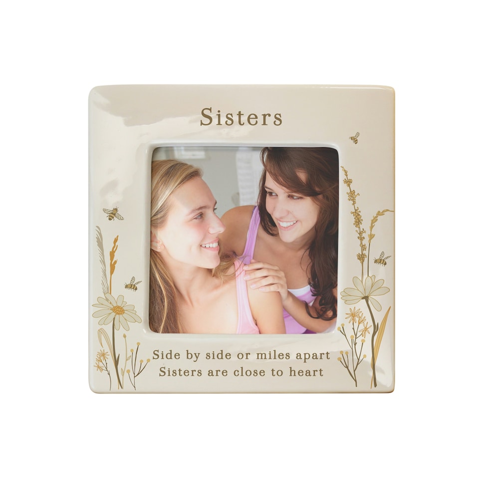 image 1 of Personalised Bees & Daisy Ceramic 4x4 Frame | Cream | One Size