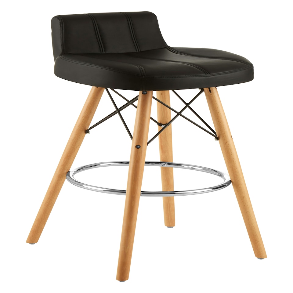 image 1 of Interiors by Premier Black Leather Effect Bar Stool, Comfortable Seating Faux Leather Bar Stool, Space-Saver Kitchen Stool