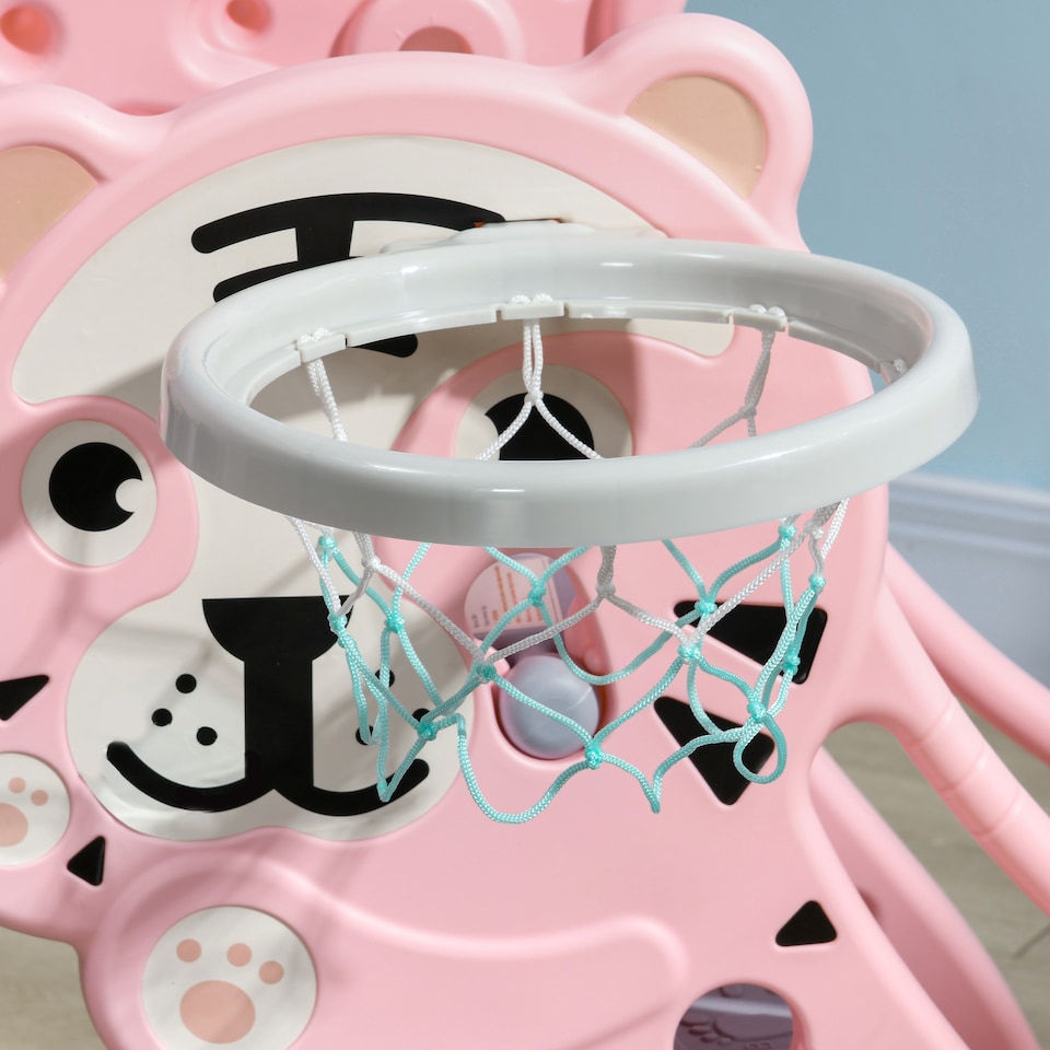 image 1 of AIYAPLAY Kids Slide with Basketball Hoop, Basketball, for 18-36 Months, Pink