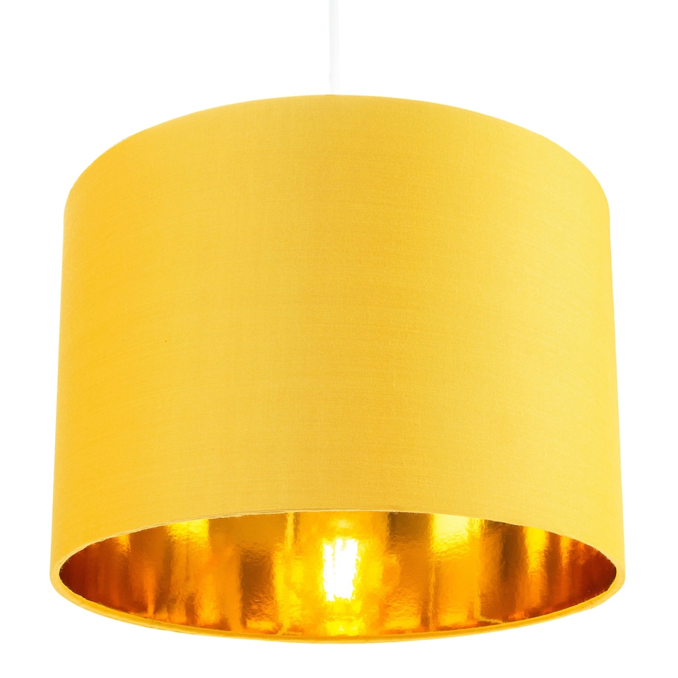 image 1 of Contemporary Ochre Cotton 10 Inch Table-Pendant Lamp Shade with Shiny Gold Inner | Yellow