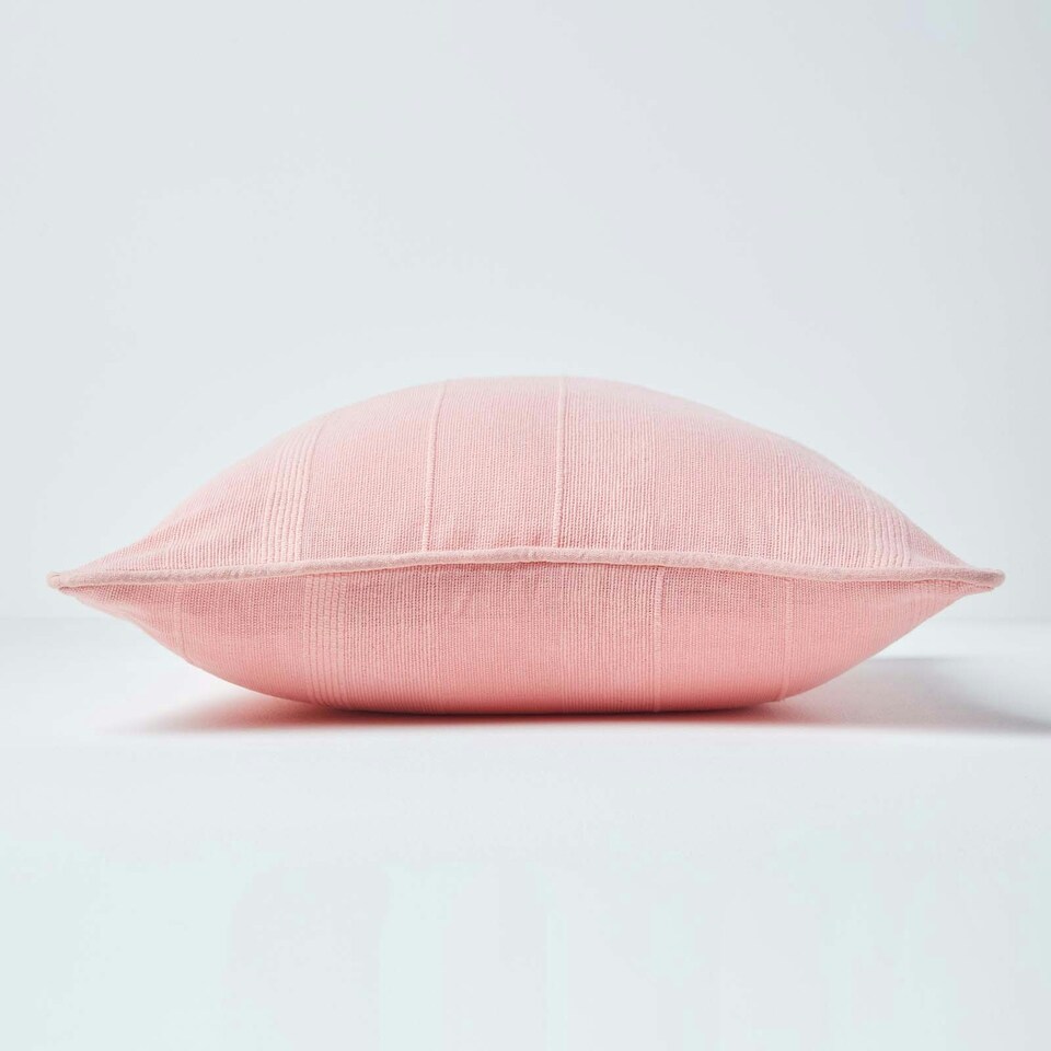 image 1 of Homescapes Cotton Rajput Ribbed Pink Cushion Cover - 60 x 60 cm Pink