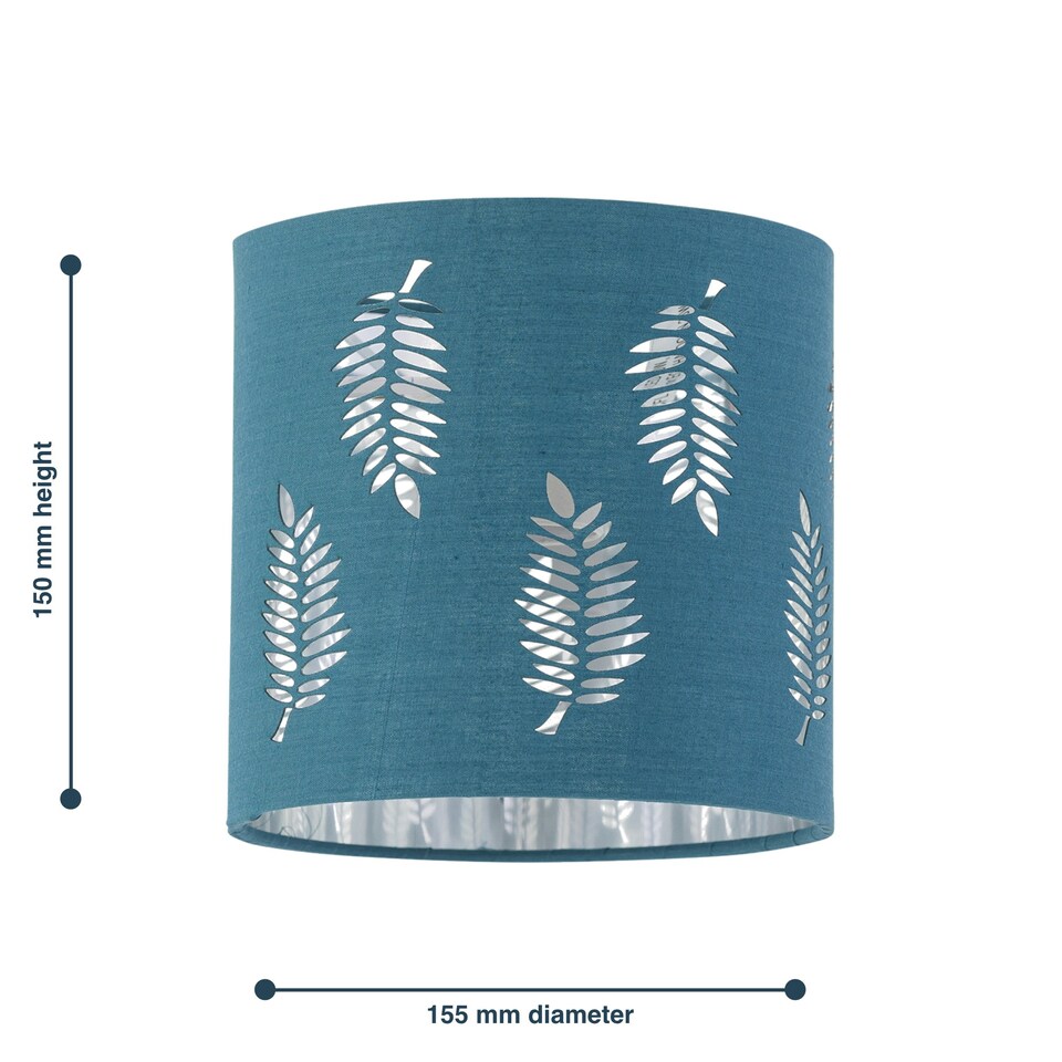 image 1 of Fern - Teal Cut Out 15.5cm Table Lamp Shade Green | Silver