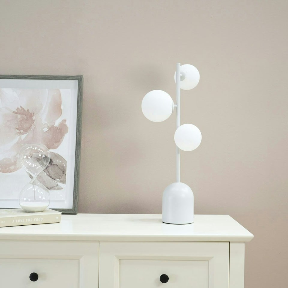 image 1 of ValueLights Marlow Oyster Grey Opaque Glass Globe 3 Way Table Lamp | Grey