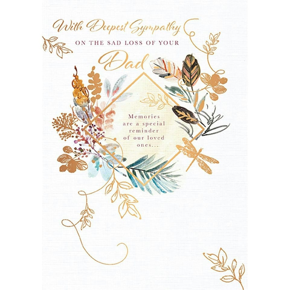Words 'n' Wishes Loss of your Dad Sympathy Card - Watercolour Flowers and Foil Finish - Eco-Friendly and Recyclable