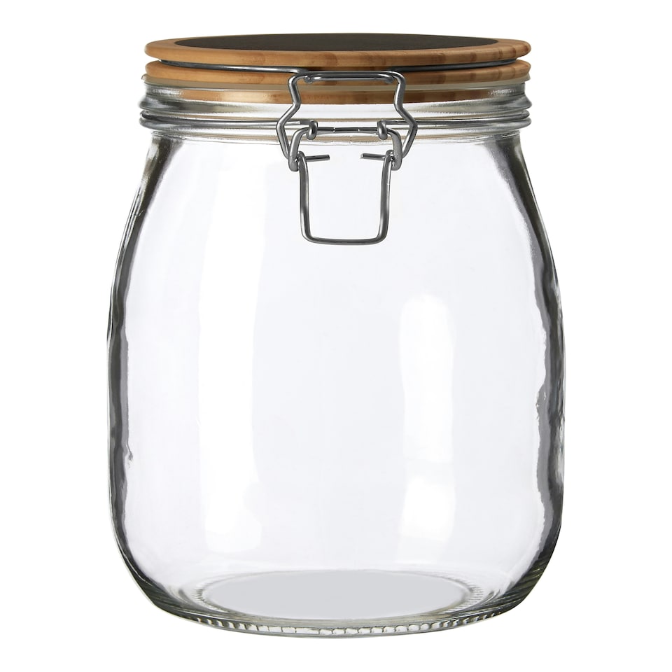 image 1 of Interiors By Premier Stylish Glass Storage Jar with Wooden Lid 1500 ml, Durable Glass Jar With Lid, Airtight Storage Jar