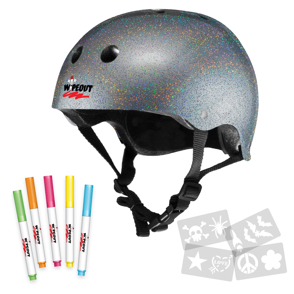 image 1 of Wipeout Dry Erase Kids Cycling Helmet - Silver Glitter 8+