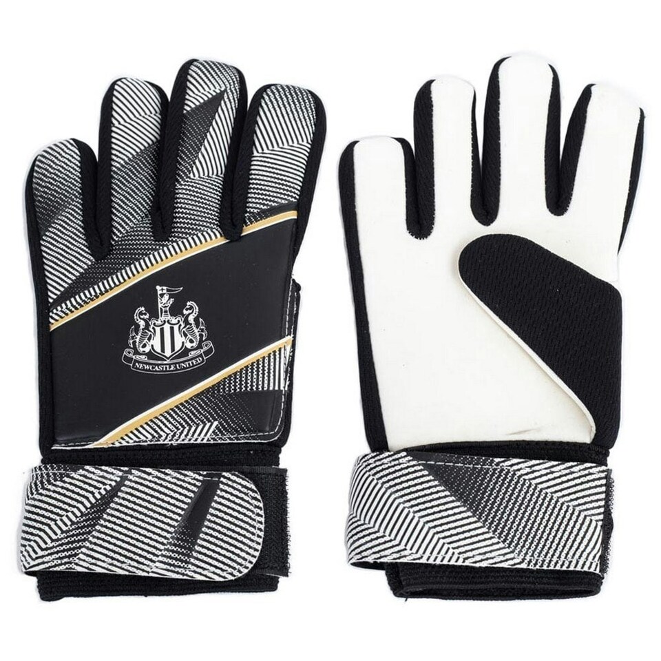 image 1 of Newcastle United FC Childrens/Kids Fuse Crest Goalkeeper Gloves - Black/White - 79mm - 86mm | Black | XS