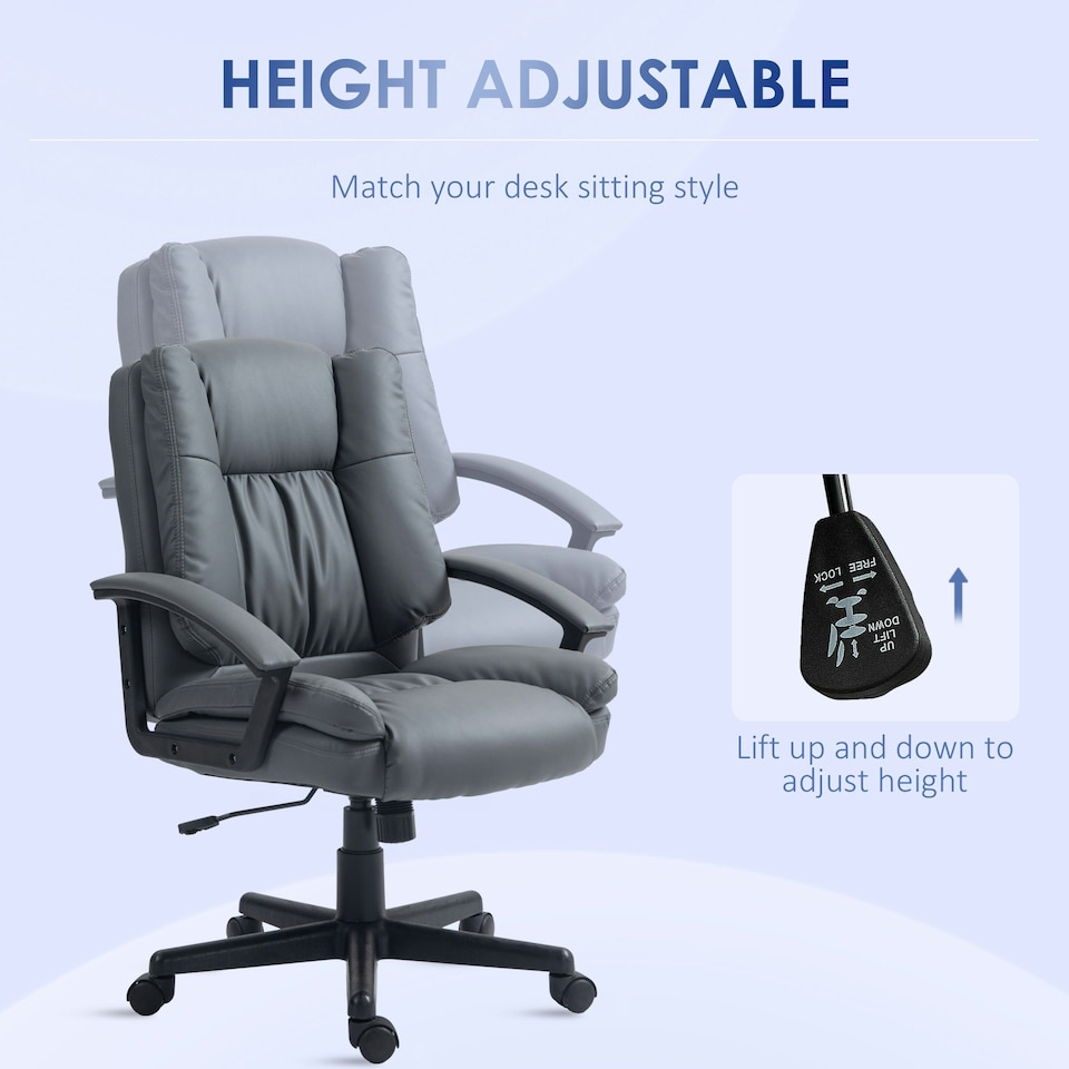 image 1 of HOMCOM Faux Leather Home Office Chair Mid Back Desk Chair with Arms Dark Grey