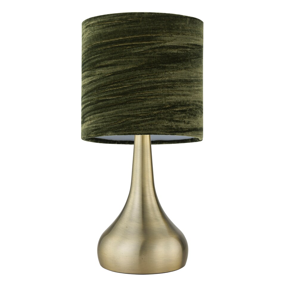 image 1 of Set of 2 Romana - Antique Brass Touch Table Lamps Green Crushed Velvet