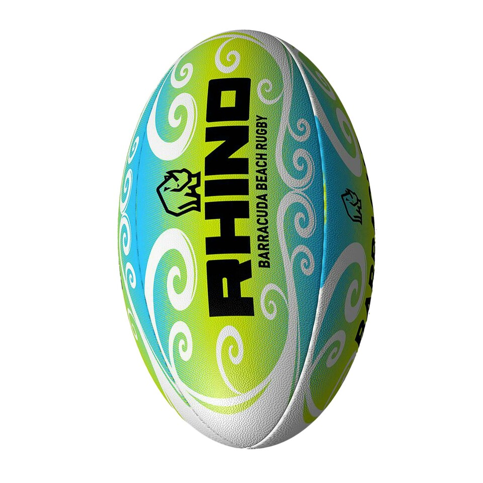 image 1 of Rhino Barracuda Beach Rugby Ball - Green/Blue/White - 4.5