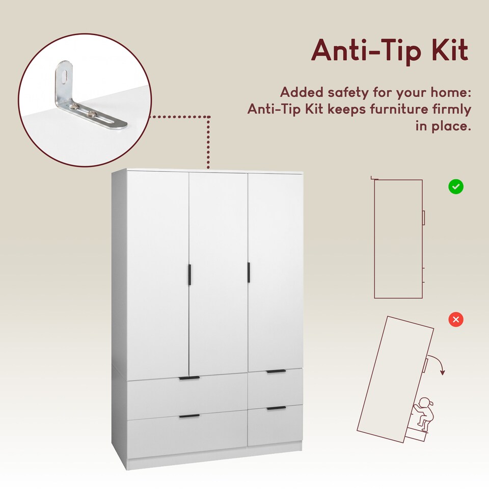 image 1 of Vida Designs Trega 3 Door 4 Drawer Wardrobe Modern Storage Unit, White