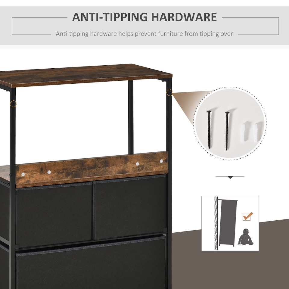 image 1 of HOMCOM 3 Drawer Storage Chest Unit Home Cabinet w  Shelves Home Living Room Bedroom Entryway Living Furniture, Black