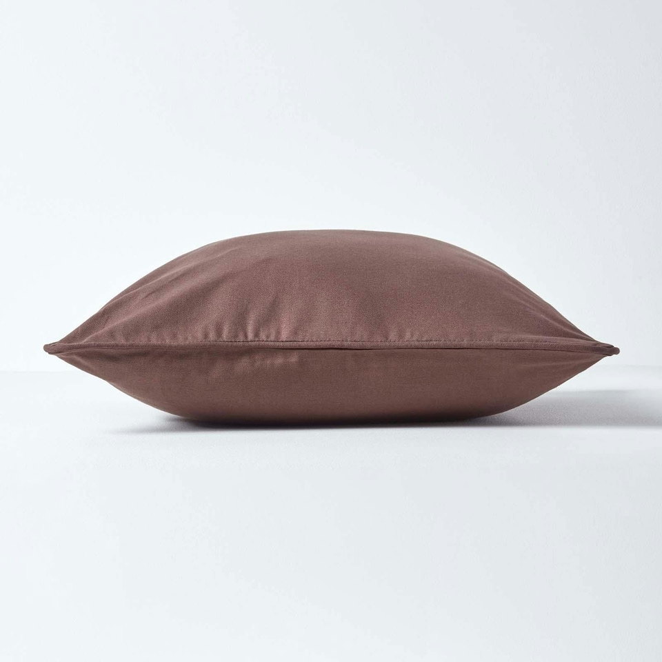 image 1 of Homescapes Cotton Plain Chocolate Cushion Cover - 60 x 60 cm | Brown | Chocolate | 60 x 60 cm