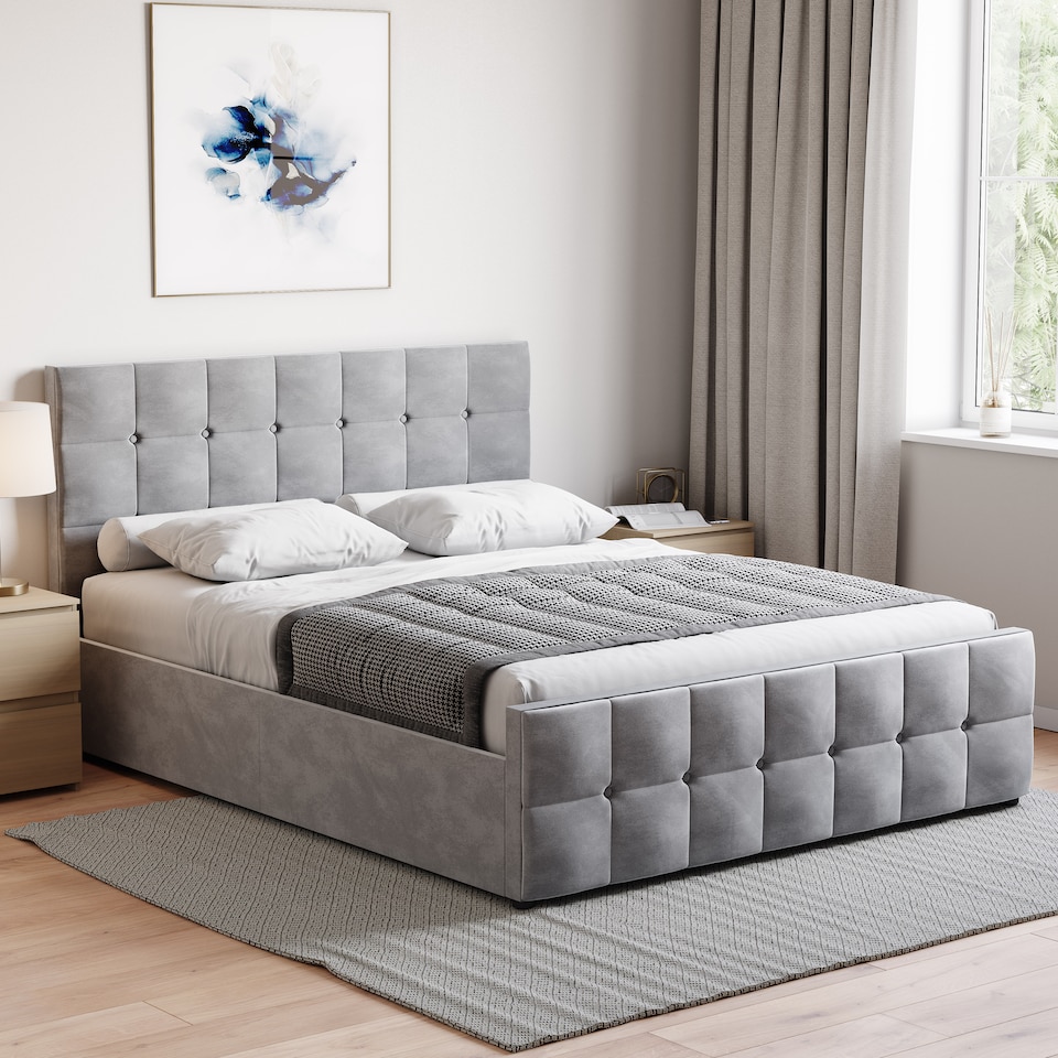 image 1 of Vida Designs Valentina 5ft King Size Ottoman Bed Storage Fabric Upholstered, Light Grey Velvet, 150 x 200cm