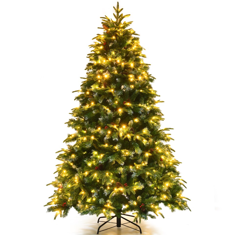 image 1 of COSTWAY 7FT Pre-lit Artificial Christmas Tree w/ 450 LED Lights Green