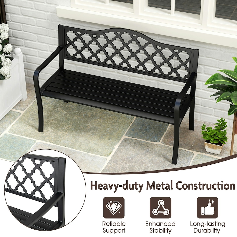 image 1 of COSTWAY 128CM Patio Bench Slatted Metal Garden Loveseat Black