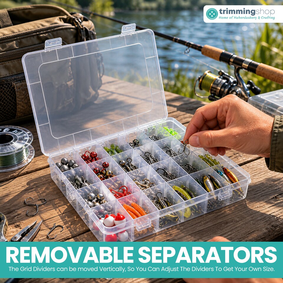 image 1 of 24 Compartment Storage Box, Clear Plastic Organiser with Dividers