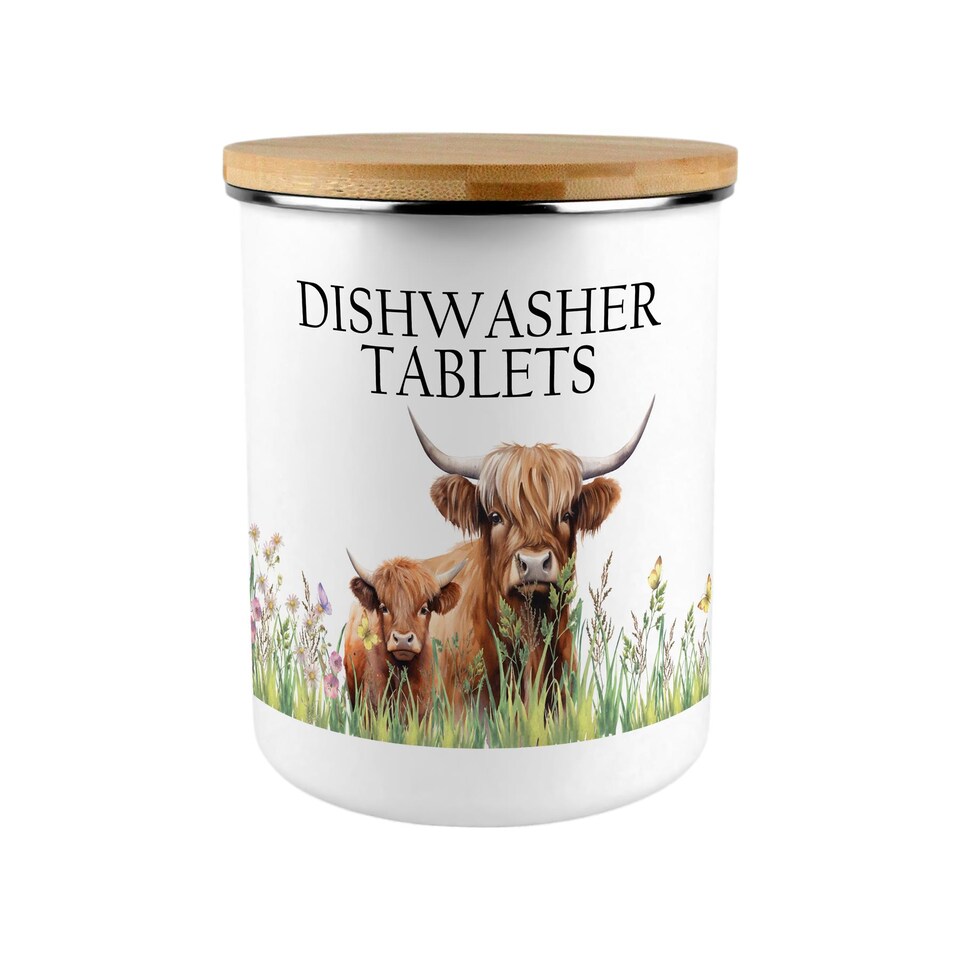 image 1 of Highland Cow & Calf Dishwasher Tablets Storage Tin