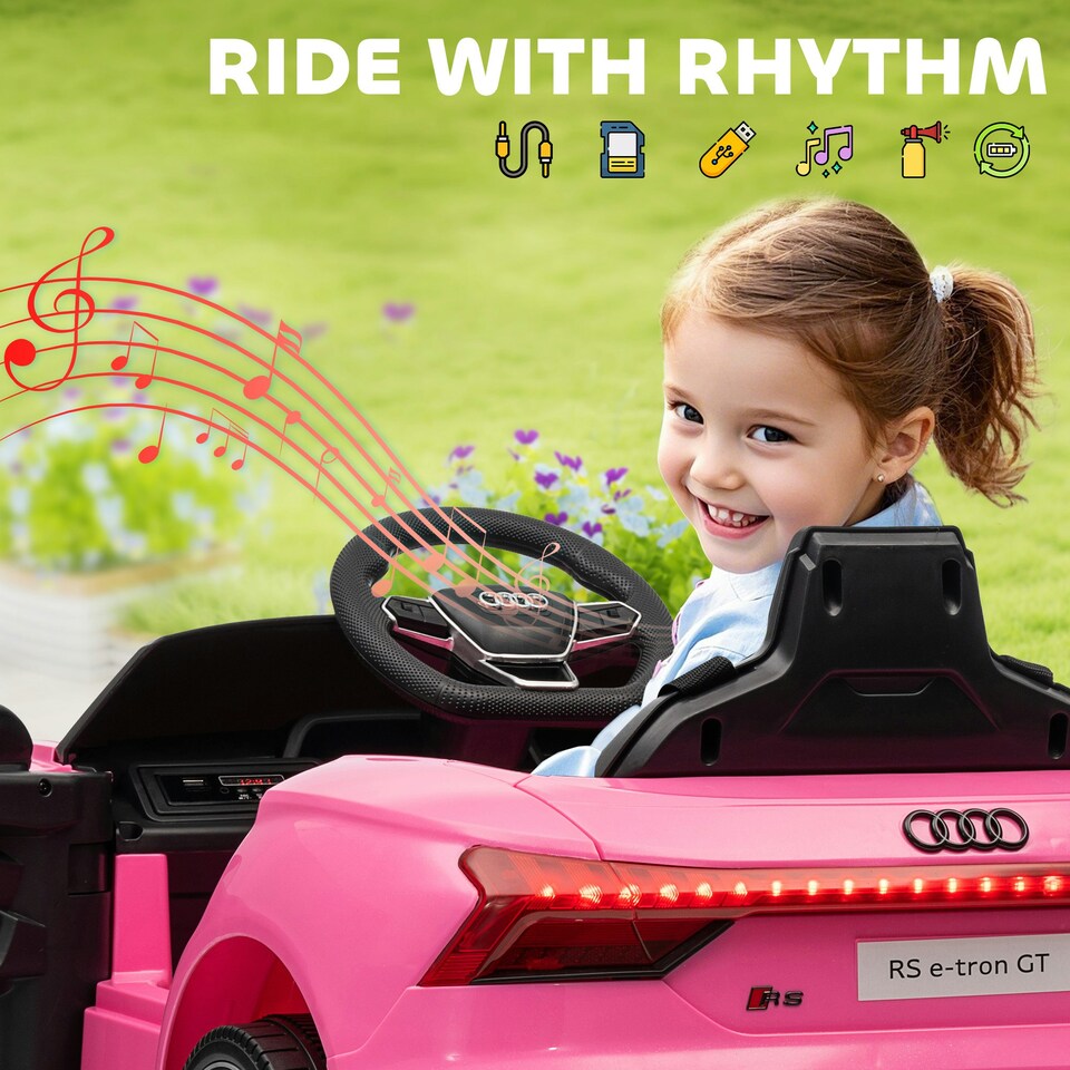 image 1 of HOMCOM Audi RS e-tron GT Licensed 12V Kids Electric Ride on W/ Remote, Pink
