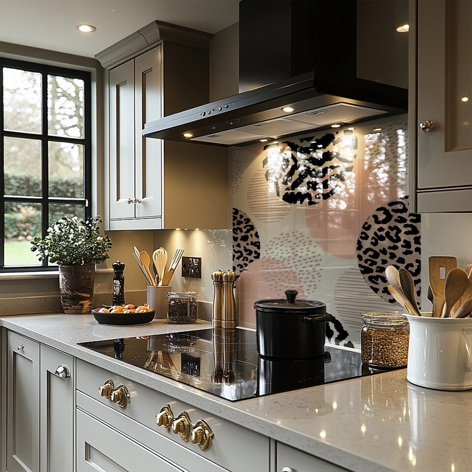 image 1 of Abstract Geometrics With Animal Print And Circles Splash Back | White