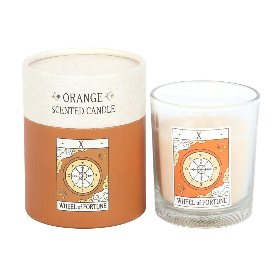image 1 of The Wheel of Fortune Vintage Tarot Orange Candle White