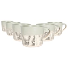 Nicola Spring Ceramic Dipped Dash Coffee Mugs - 475ml - Grey - Pack of 6 | Grey | Grey