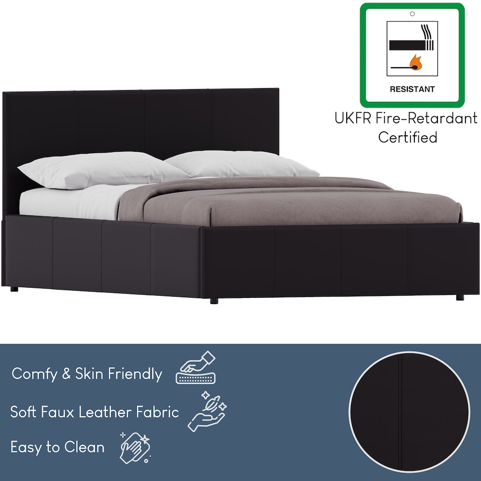 image 1 of Vida Designs Lisbon 4ft Small Double Size Ottoman Bed Storage Faux Leather, Brown, 120 x 190cm