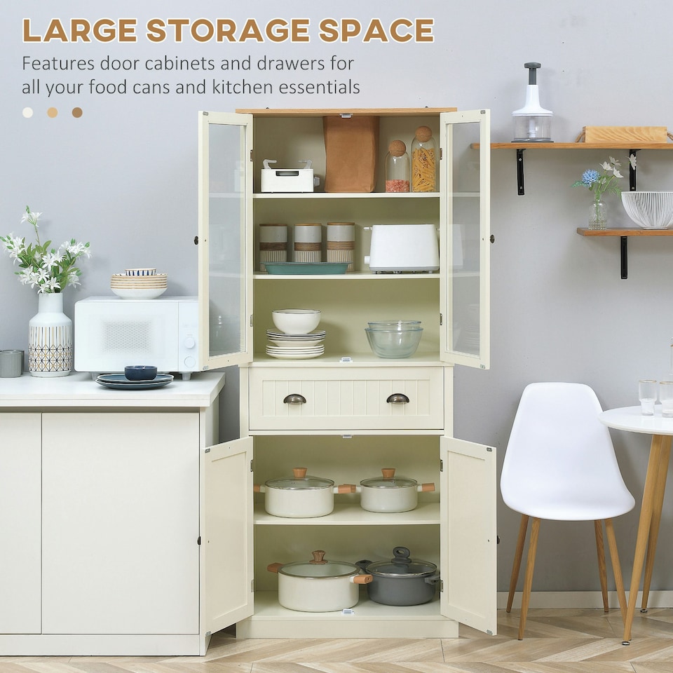 image 1 of HOMCOM Kitchen Cupboard, 5-Tier Storage Cabinet w/ Shelves, Cream