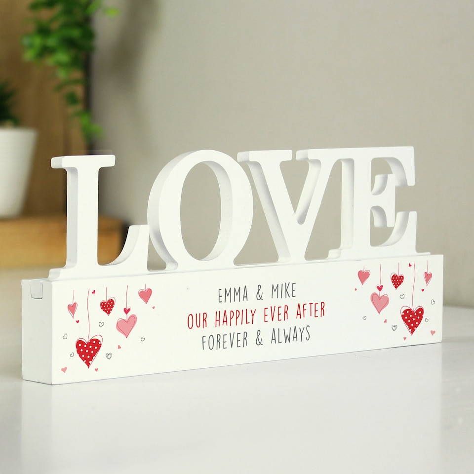image 1 of Personalised Red Hearts Wooden Love Ornament
