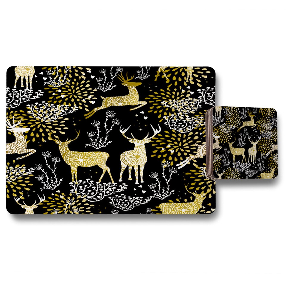 golden christmas placemat coaster set | Multi
