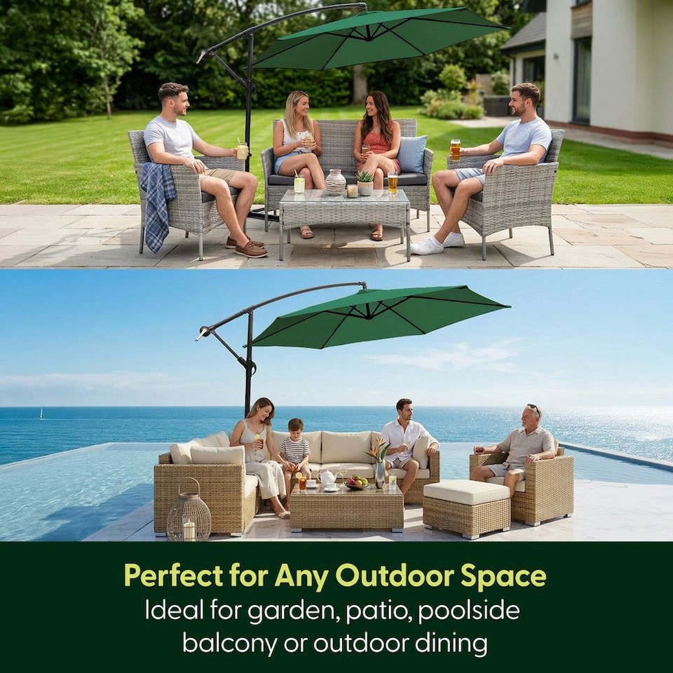 image 1 of Keplin 3m Banana Cantilever Garden Parasol with Cover Crank Handle 6 Ribs