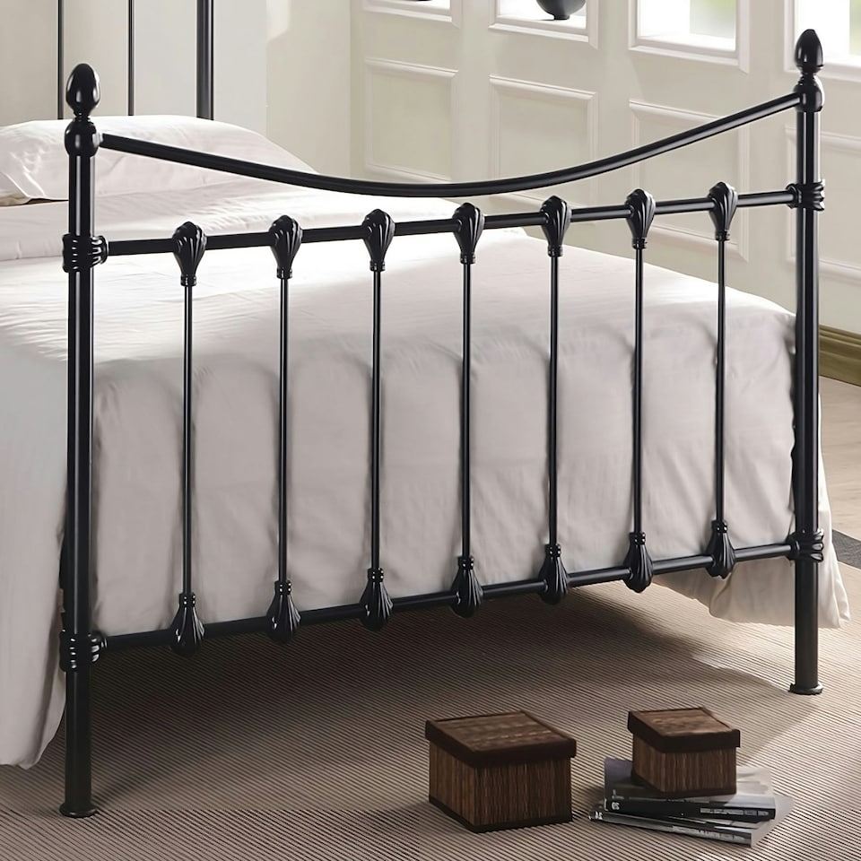 image 1 of 4ft6 Double Black Antique Victorian Style Traditional Metal Bed Frame Bedstead, Strong, Robust Bed