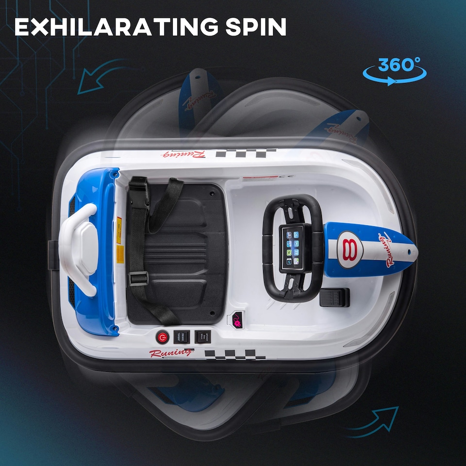 image 1 of HOMCOM 6V Kids Bumper Car, 360° Rotation Waltz Car w/ 2 Speeds - White