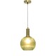 image 3 of Set of 2 Betchley - Green Ribbed Glass Globe Satin Brass Deco Pendants