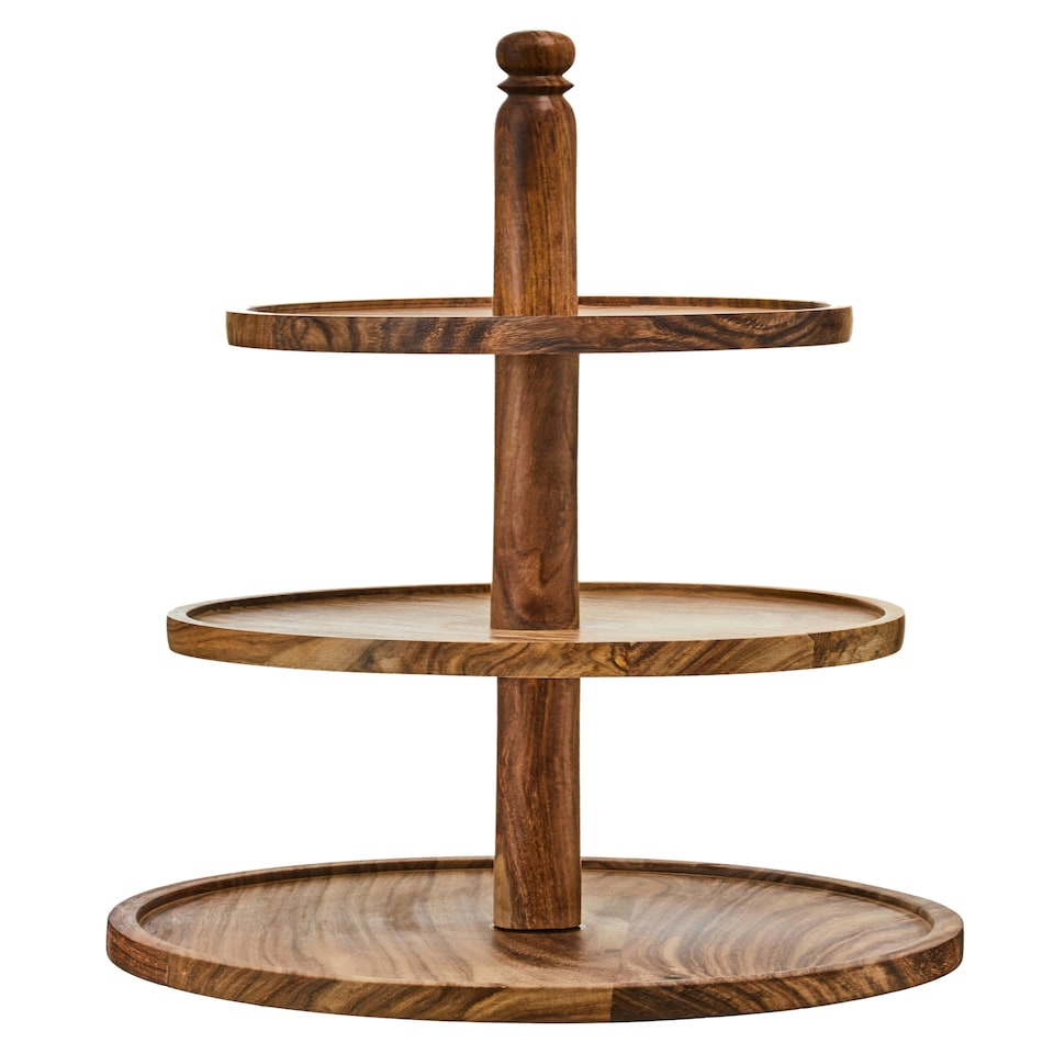 image 1 of Kora Sheesham Wood Three Tier Cake Stand Brown