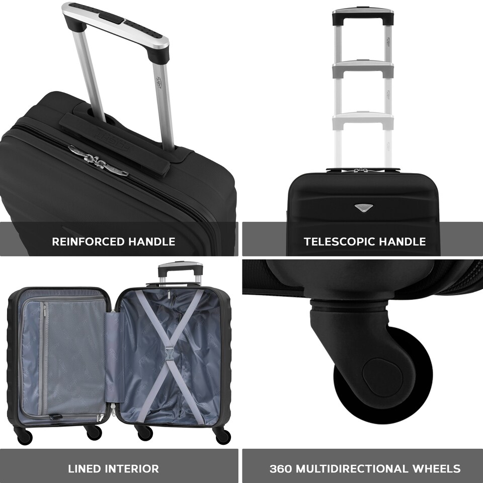 image 1 of Flight Knight Cabin Suitcase 56x36x23cm - 30+ Airlines Approved - British Airways, EasyJet- Lightweight 4 Wheel Carry On Hard Shell Hand Luggage Black | Cabin Bag