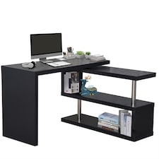 HOMCOM L Shaped Desk with 360 Rotating Storage Shelves, Corner Computer Desk, Space Saving Study Table for Home Office, Black