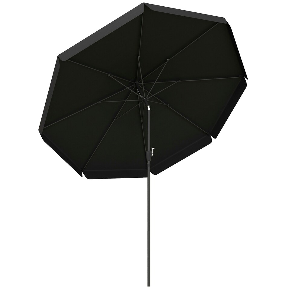 image 1 of Outsunny 2.7m Patio Umbrella Garden Parasol with Crank, Ruffles, 8 Ribs, Black
