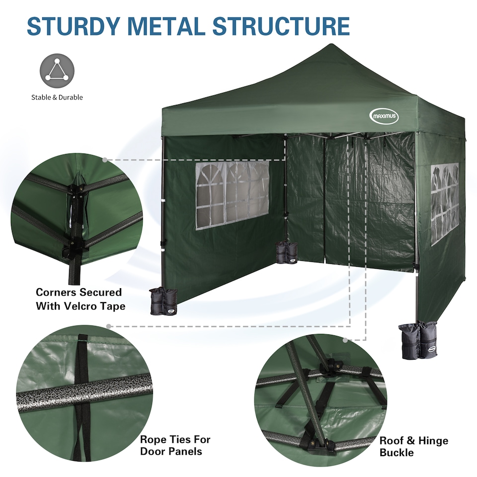 image 1 of Maximus 3 x 3m Heavy Duty Pop up Gazebo With Removable Sides | Green | Green