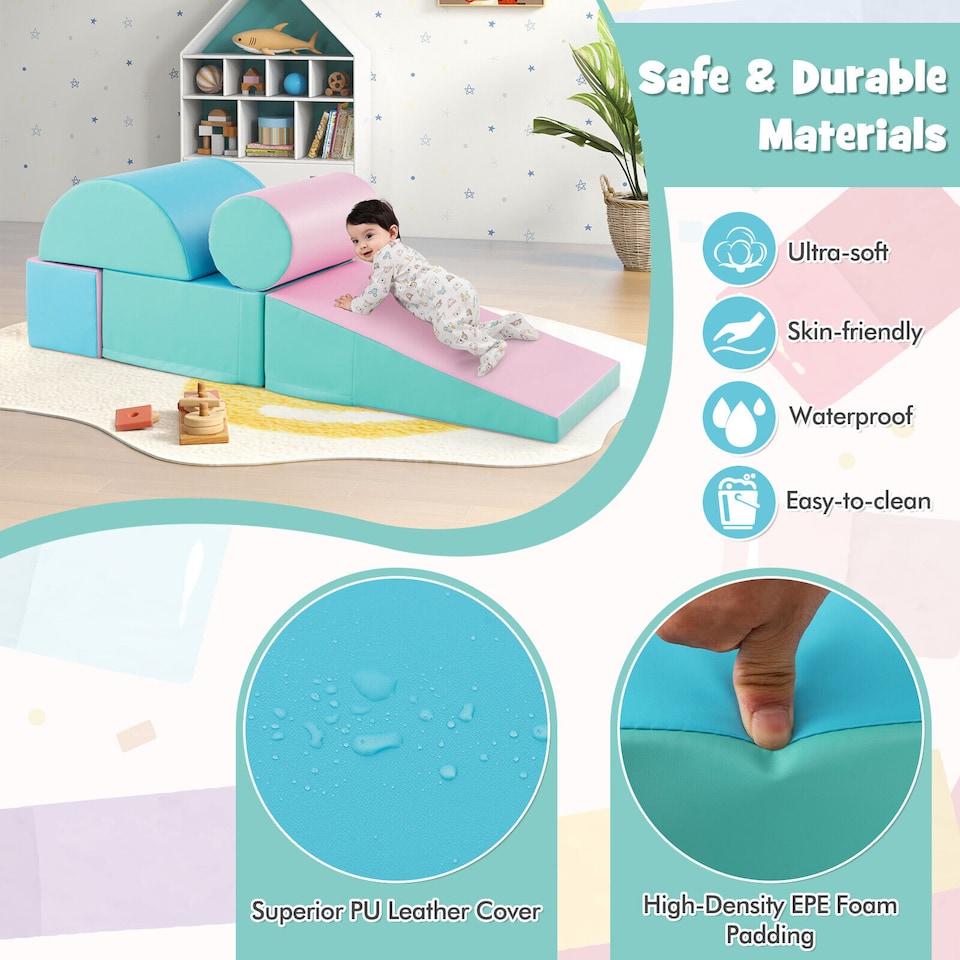 image 1 of COSTWAY 5 Pieces Kids Climb Crawl Foam Play Set Colorful Children Educational Software