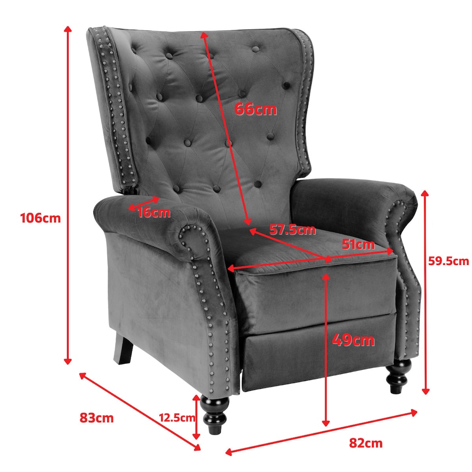 image 1 of Velvet Sage Green Buttoned Carmona Wingback Recliner Chair