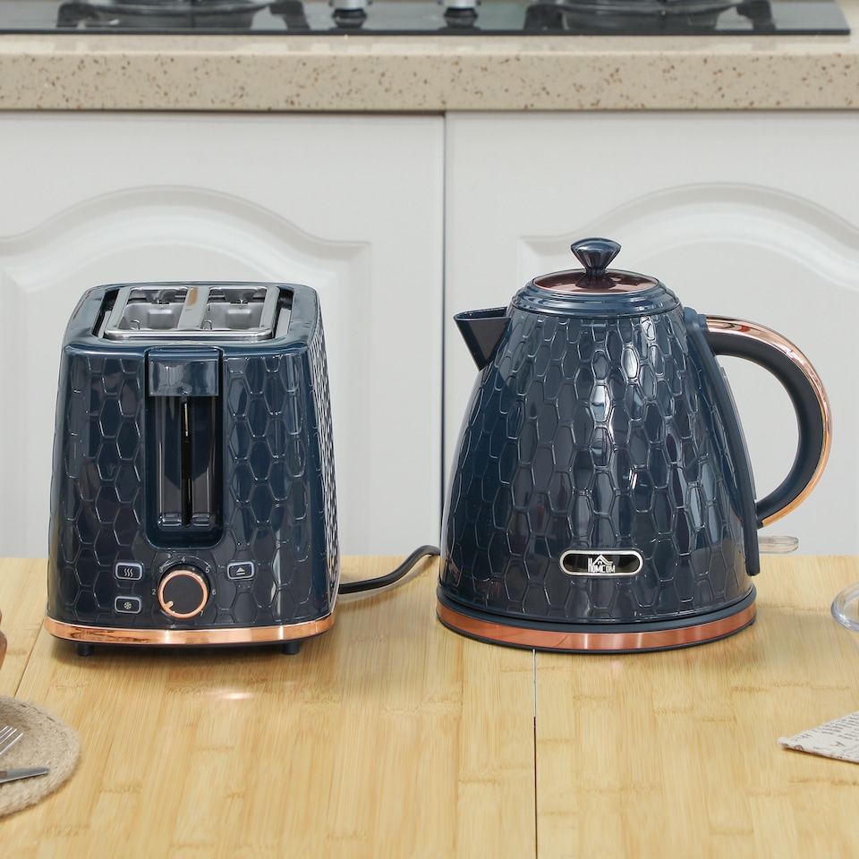 image 1 of HOMCOM Kettle and Toaster Set 1.7L Fast Boil Kettle & 2 Slice Toaster Set Blue