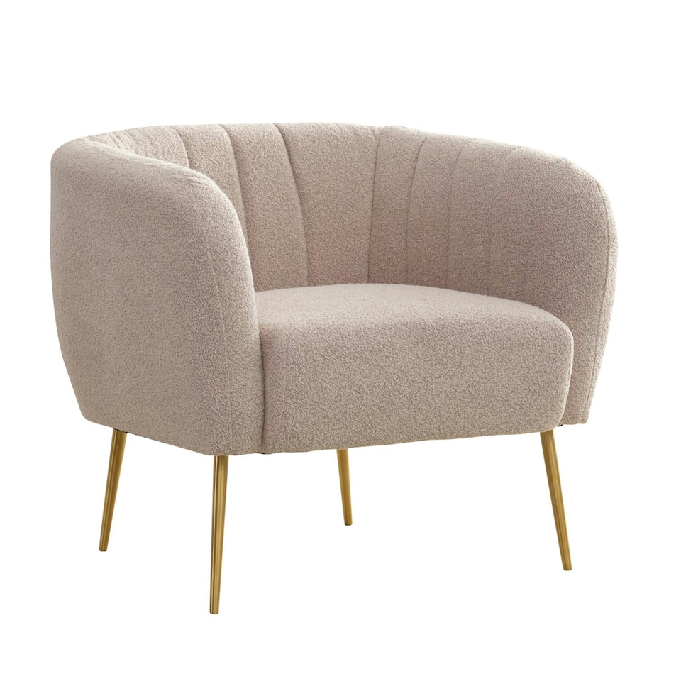 image 1 of Ronan Boucle Fabric Accent Chair - Light Brown