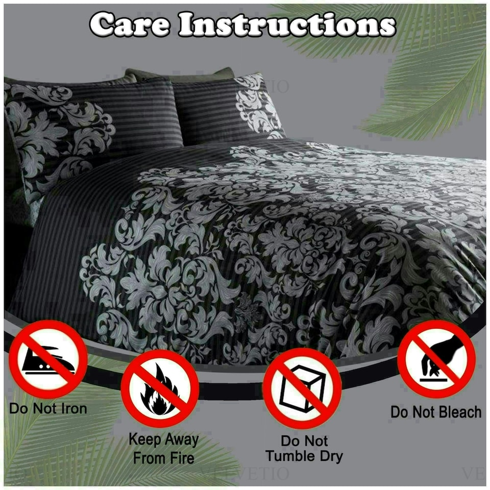 image 1 of VELVETIO Empire Damask Printed Duvet Cover Set Reversible Polycotton Beddings Black | Double