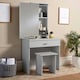 image 3 of Makeup Dressing Table Set With Sliding Storage Space Vanity Mirror and Stool White